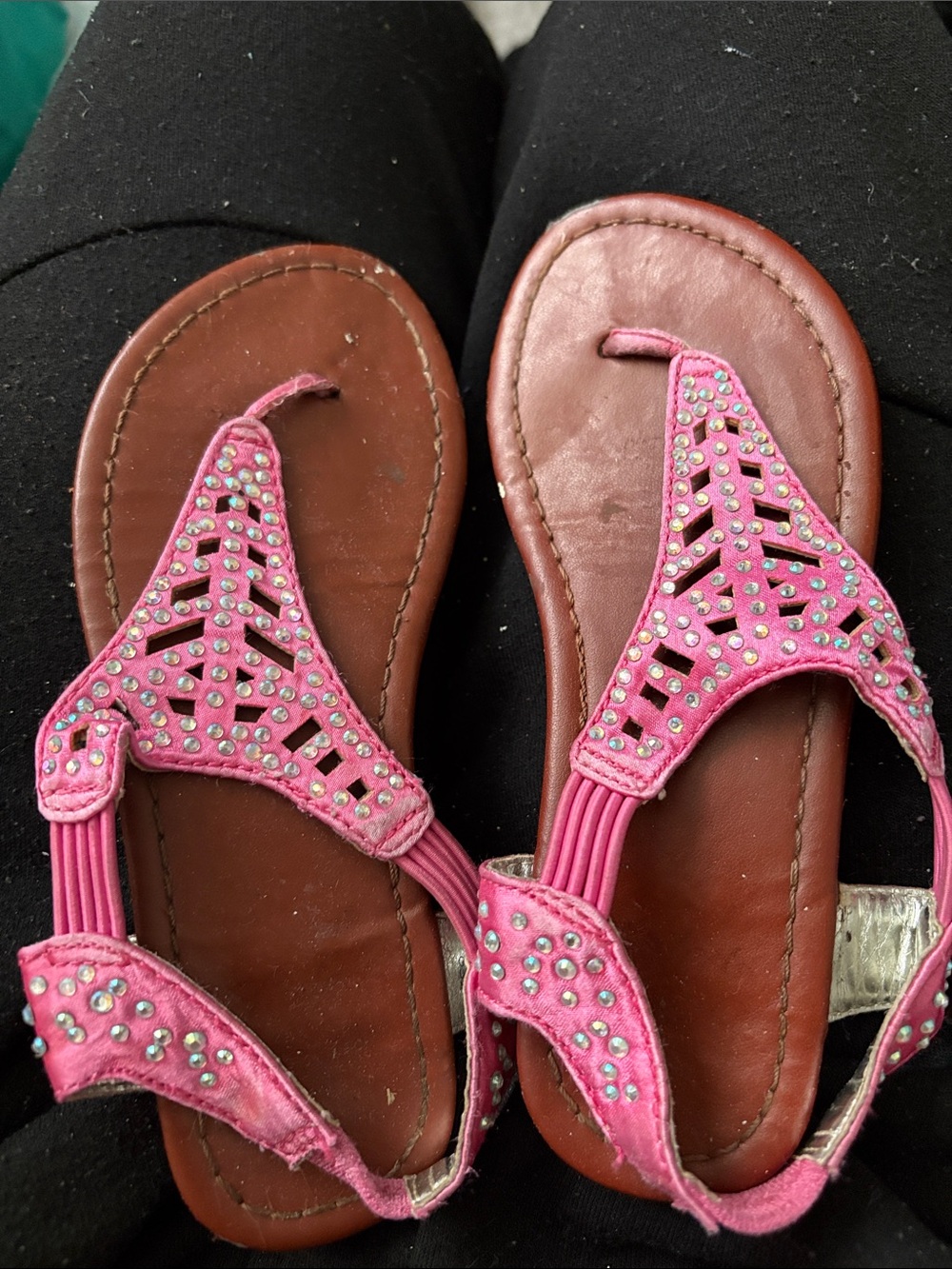 Faded Glory Pink Jeweled T-Strap Girls Sandals